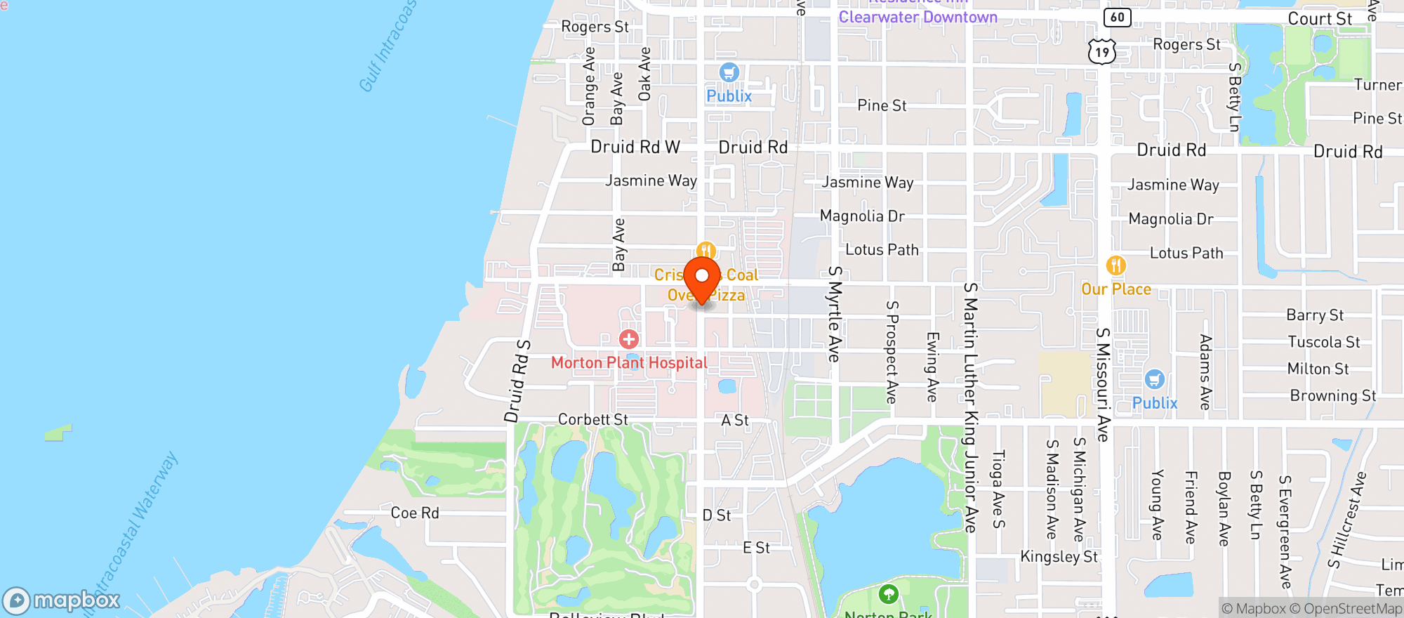 Map showing Okeefes Tap Room & Restaurant