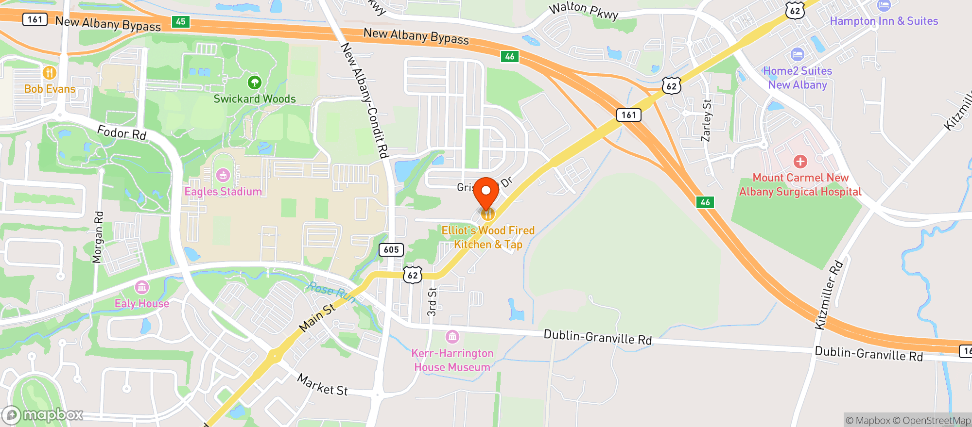 Map showing Elliots Woodfired Pizza