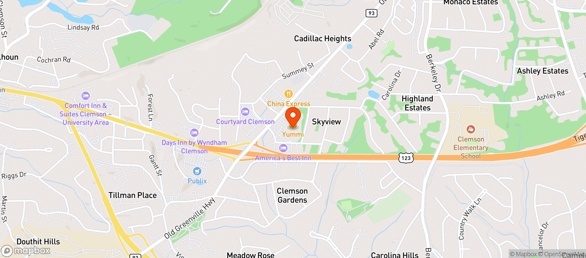 Map showing Clemson Liquor Vault (Gvl Liq)