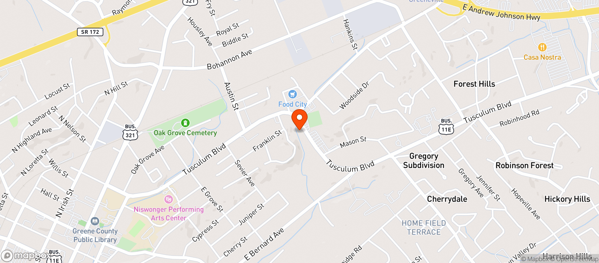 Map showing Greeneville Beverage Store 2