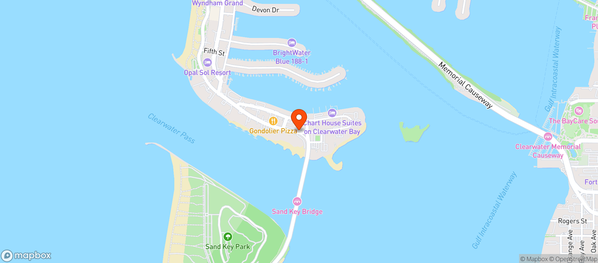 Map showing Hogg Daddys Beach Bar & Grill