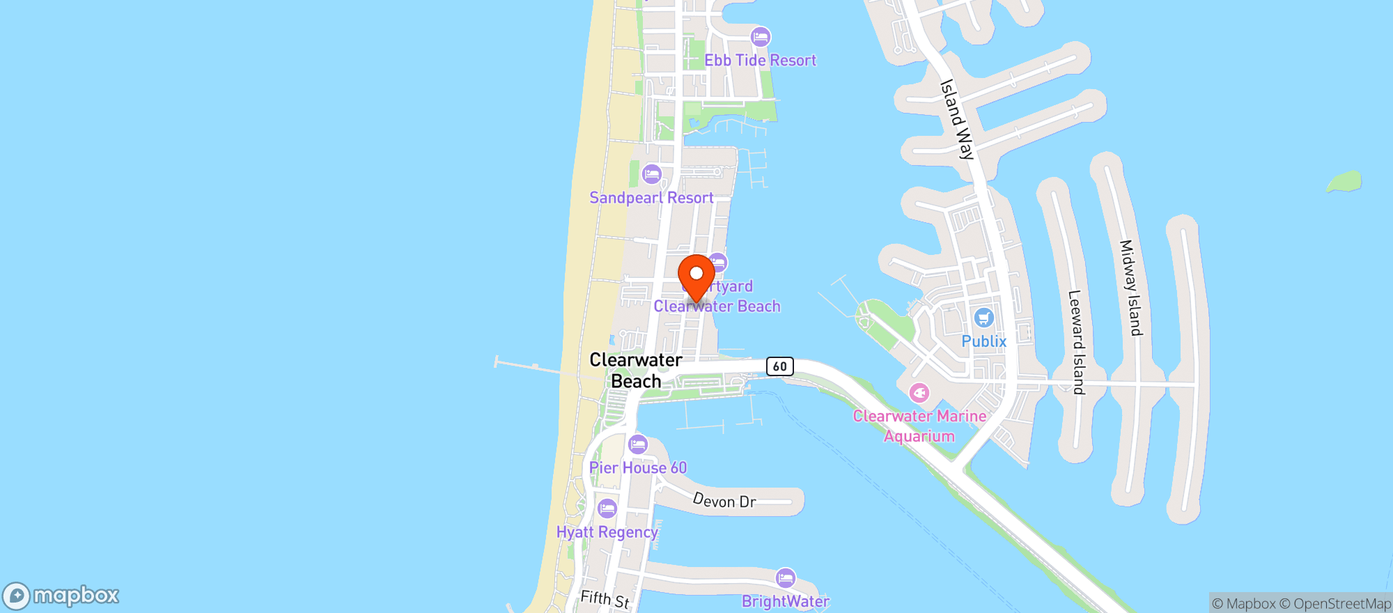 Map showing Cocos Crush Bar N Beach