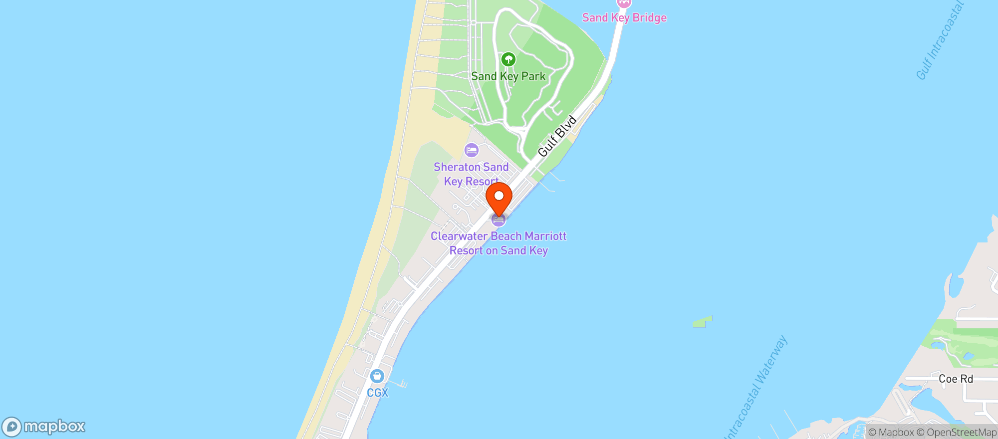 Map showing Clearwater Beach Marriott Suites On Sand Key