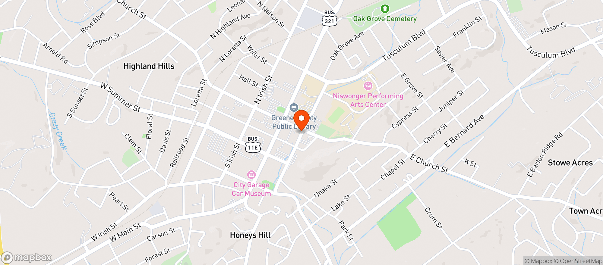 Map showing The Corner Garage Bar