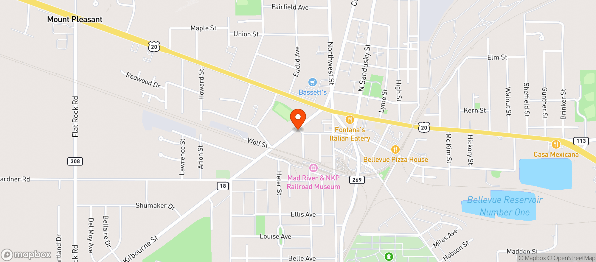 Map showing Bellevue Beverage Center