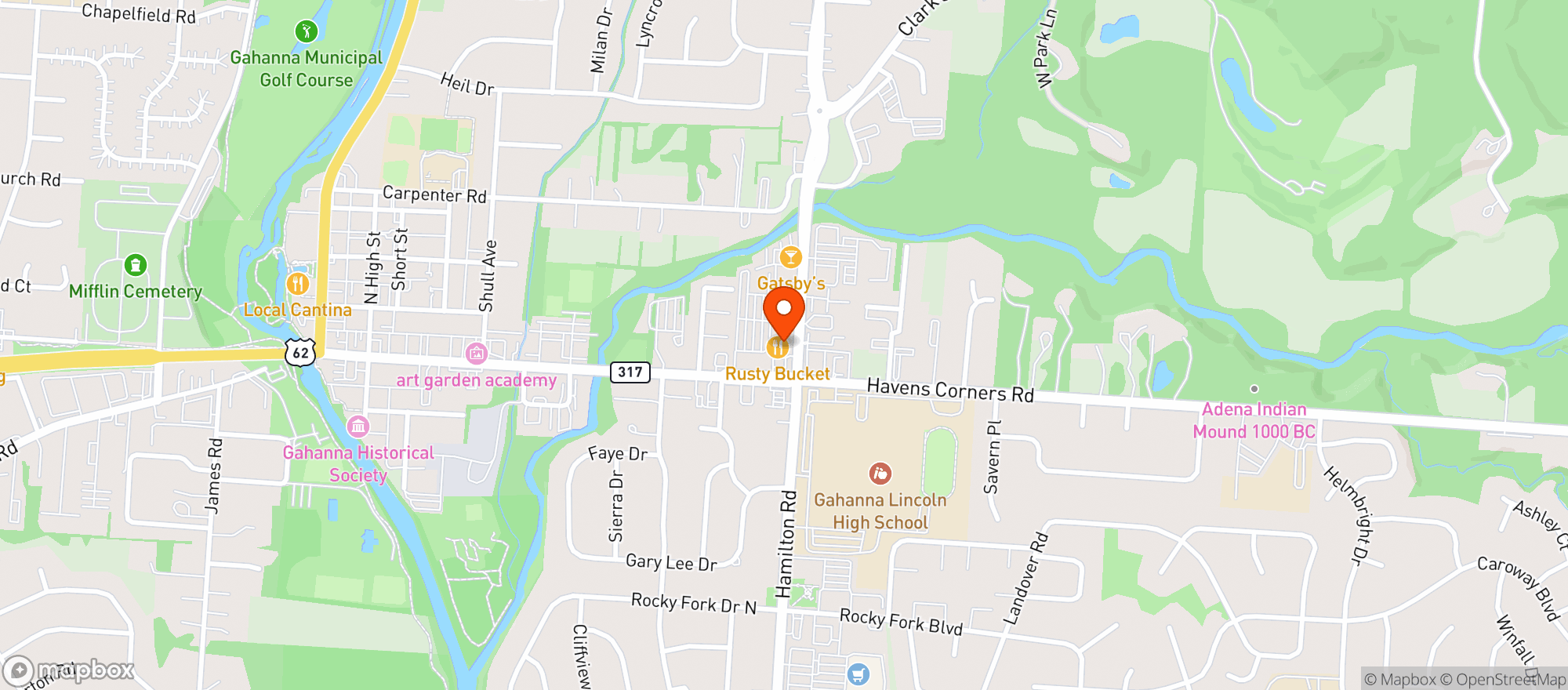 Map showing Rusty Bucket - Gahanna