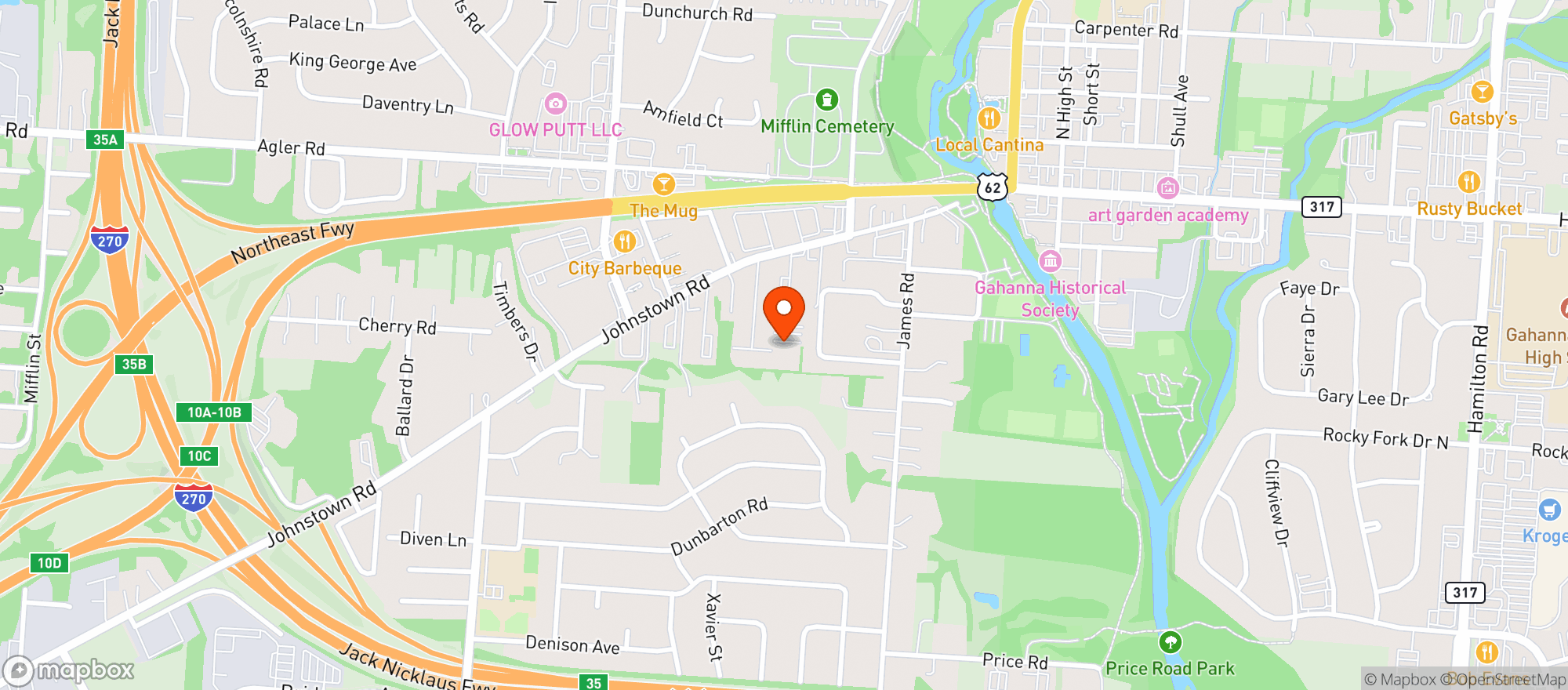 Map showing Gahanna Lanes