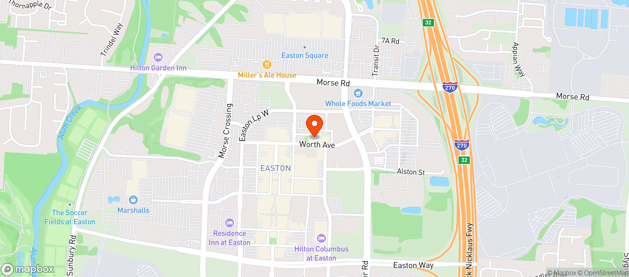 Map showing The Rooftop Restaurant at RH Columbus