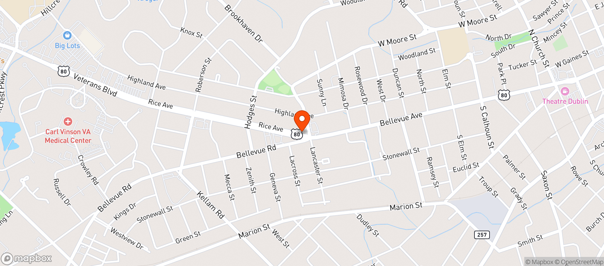 Map showing Dublin Beverage Warehouse
