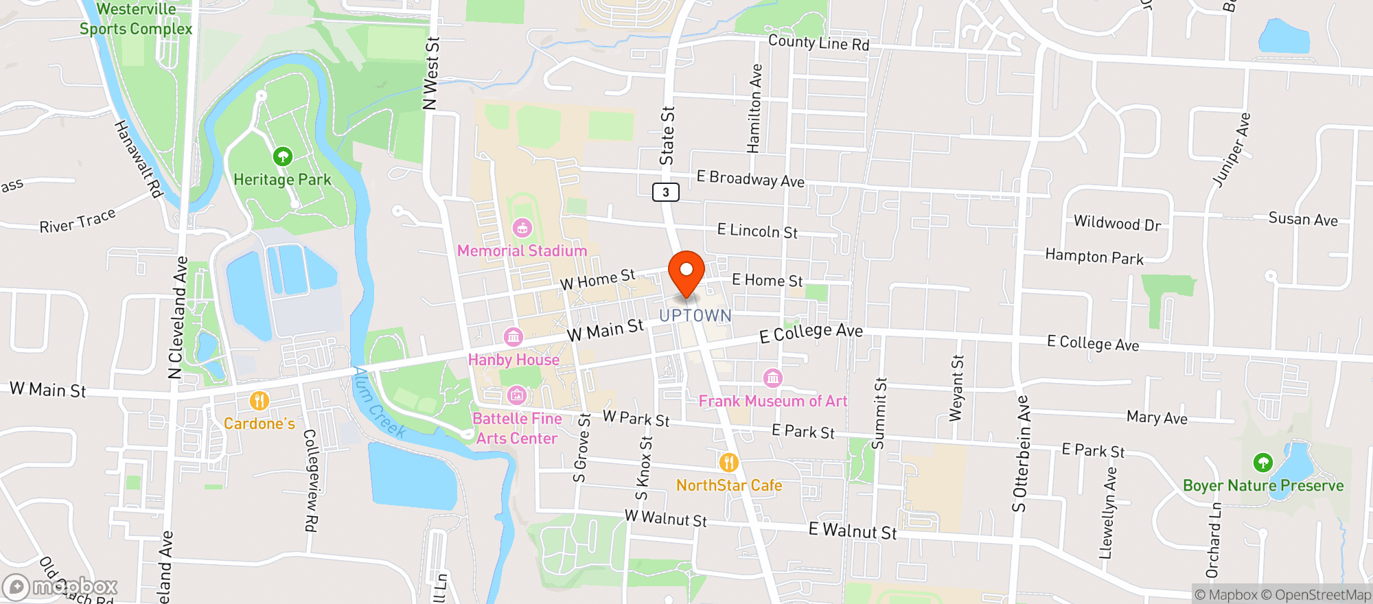 Map showing Uptown Deli And Brew