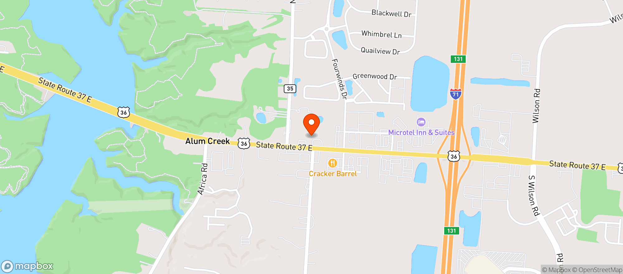 Map showing Alum Creek Drive Thru