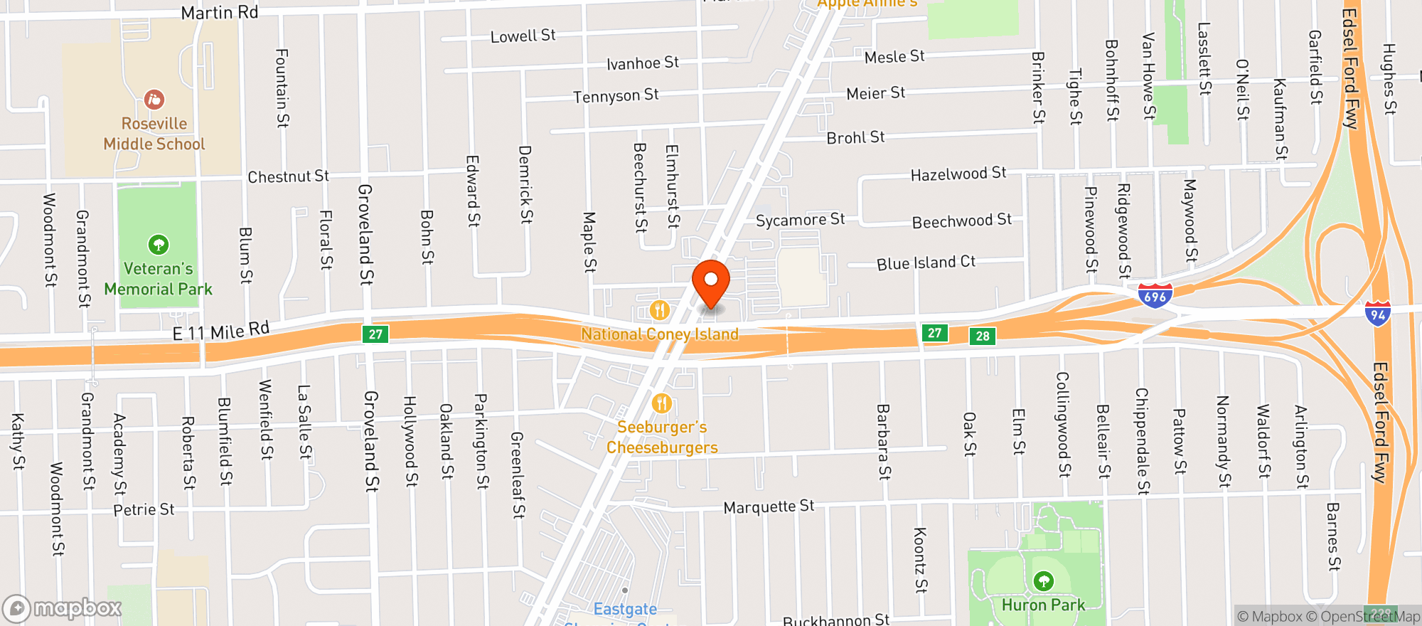 Map showing Amoco 696 Gratiot