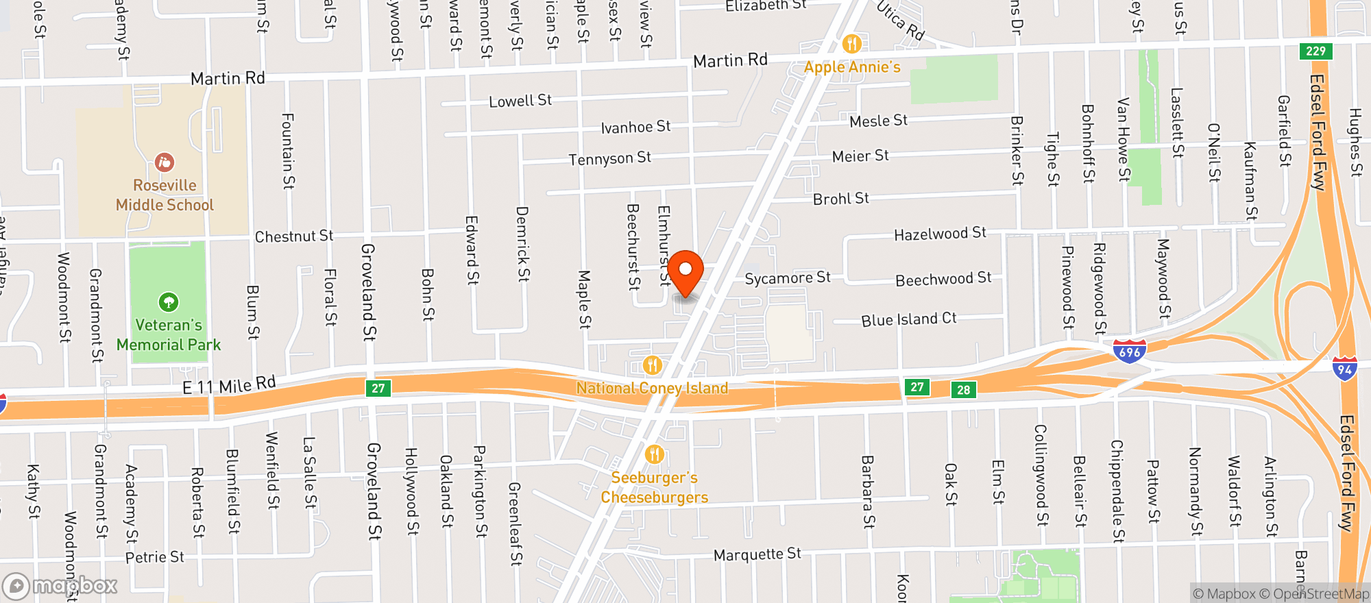 Map showing Roseville Masonic Center