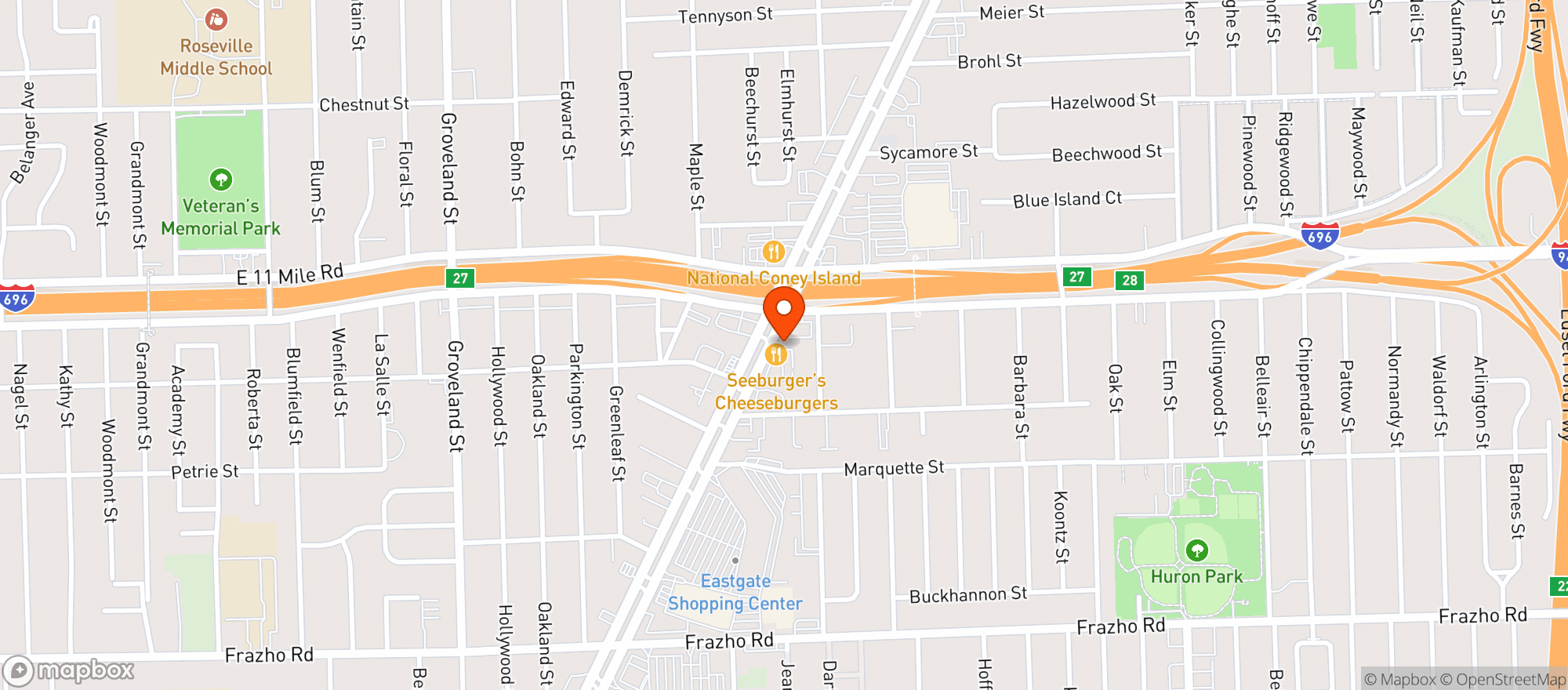Map showing Roseville Liquor Shoppe