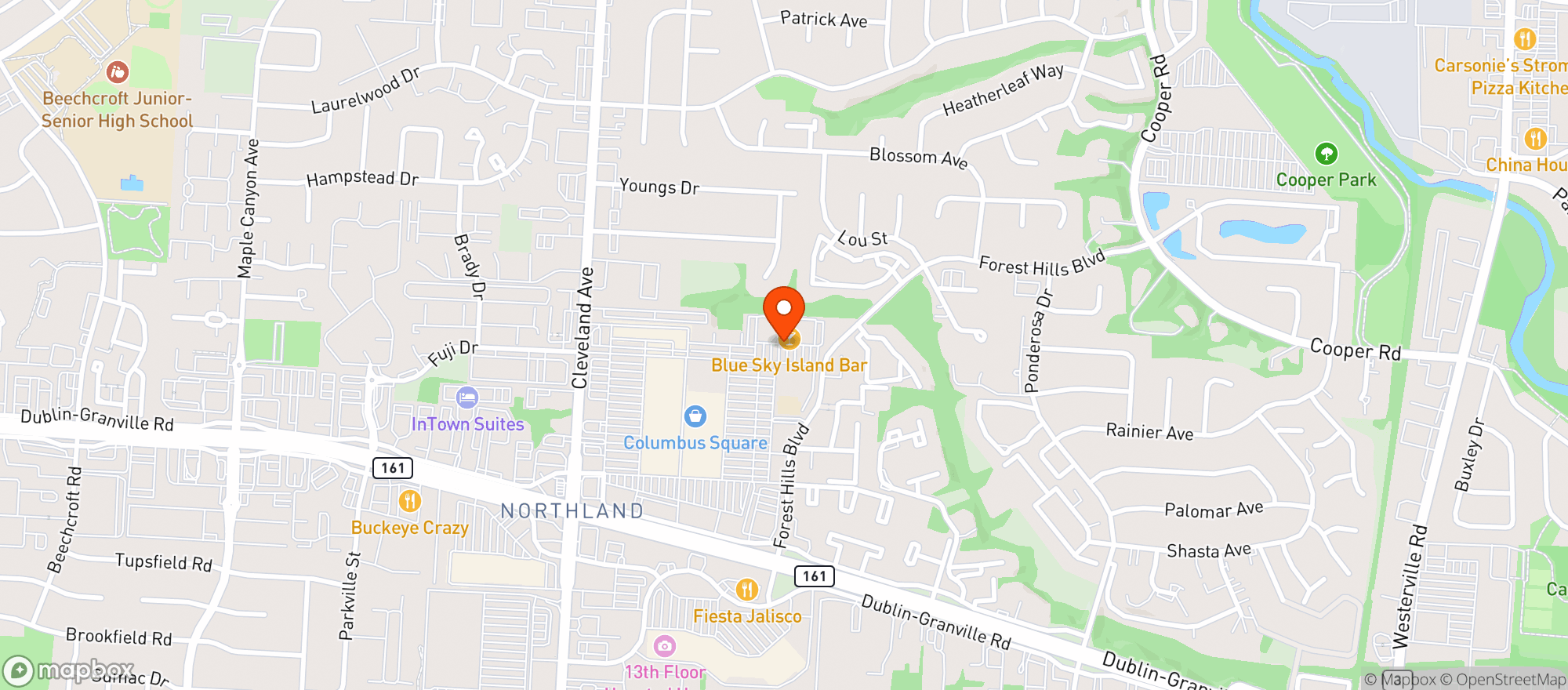 Map showing Columbus Square Bowling Palace