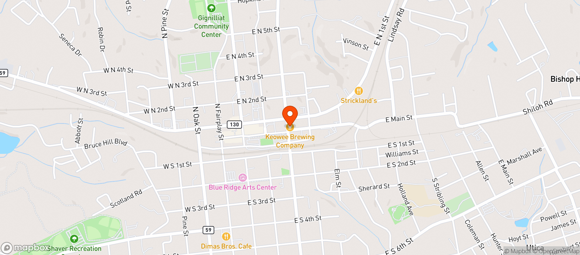 Map showing Keowee Brewing Company