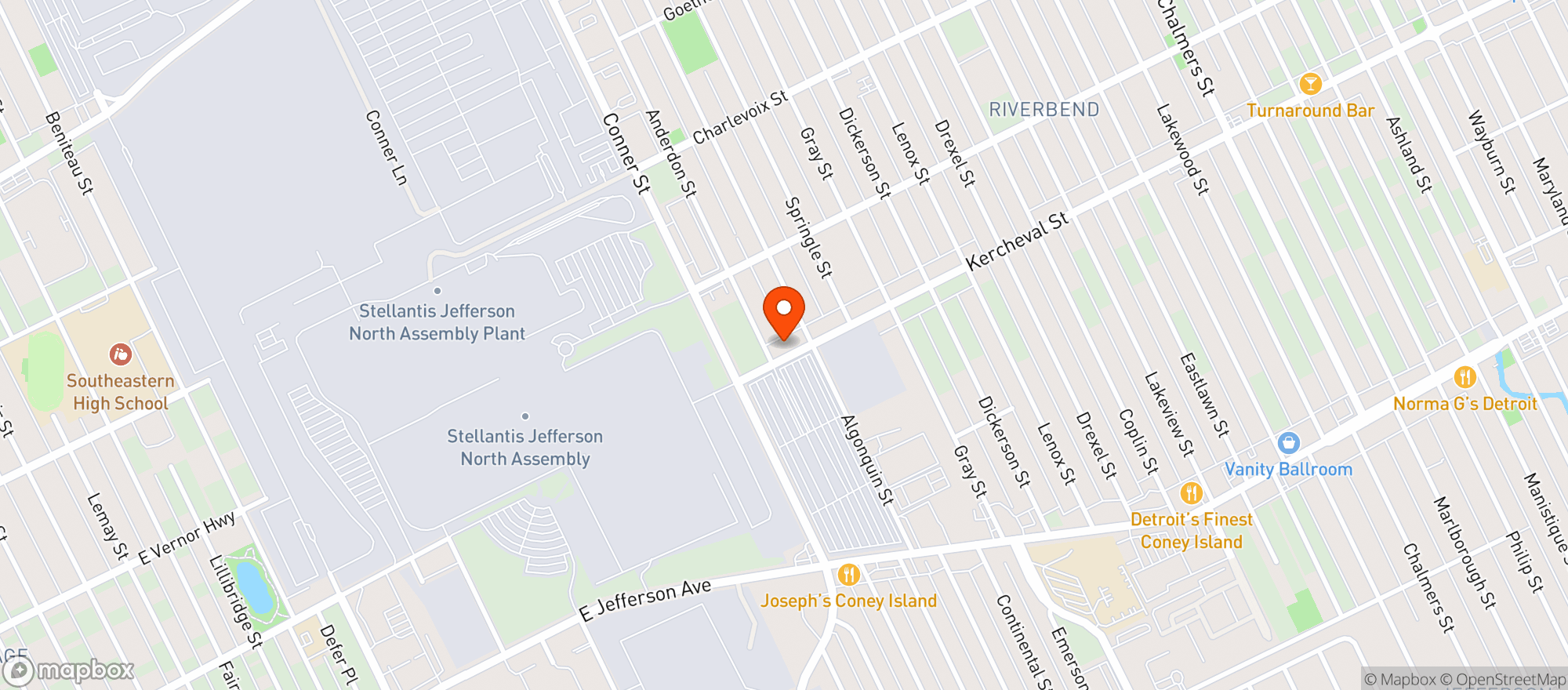Map showing The Woods Detroit