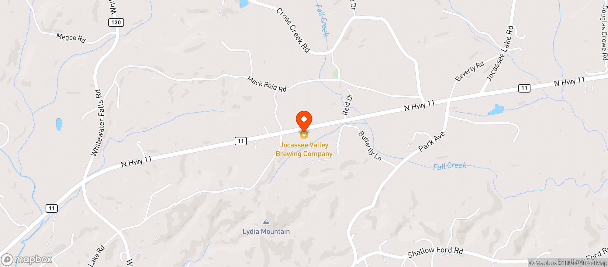Map showing Jocassee Valley Brewing Co