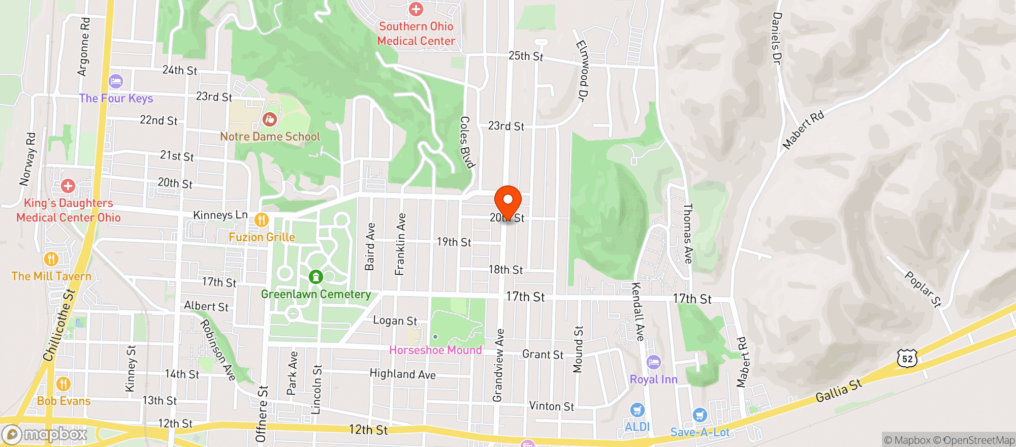 Map showing Hilltop Mart & Drive Up