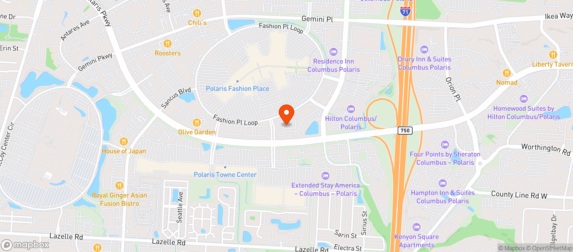 Map showing Bjs Restaurant & Brewhouse