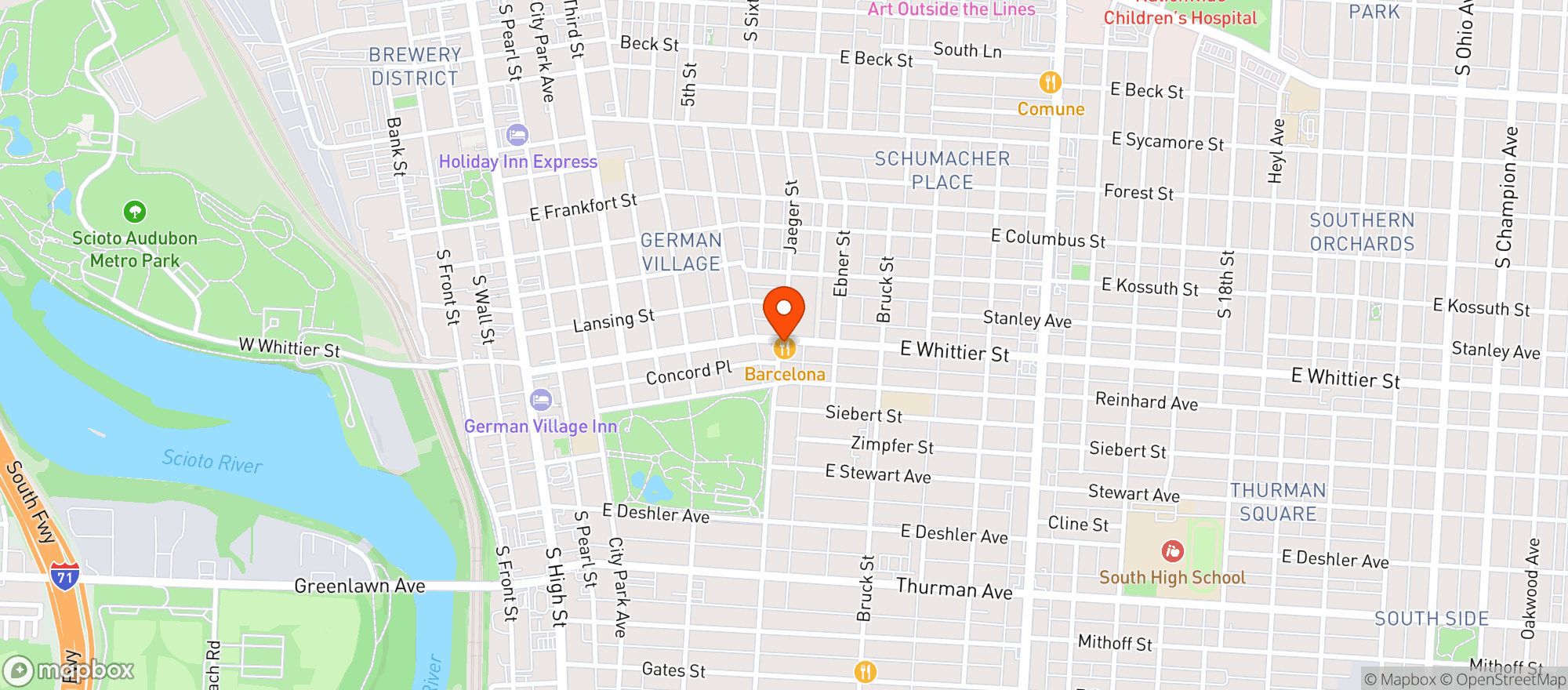 Map showing Barcelona Restaurant