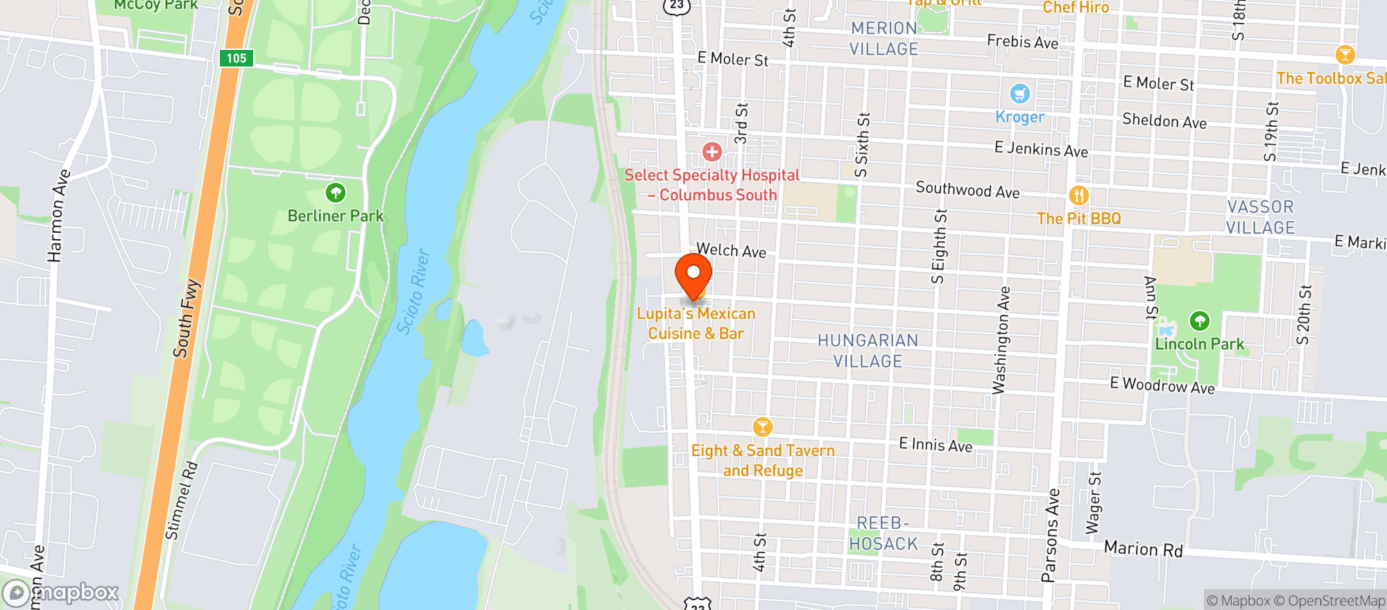 Map showing Honey Bee Drive Thru