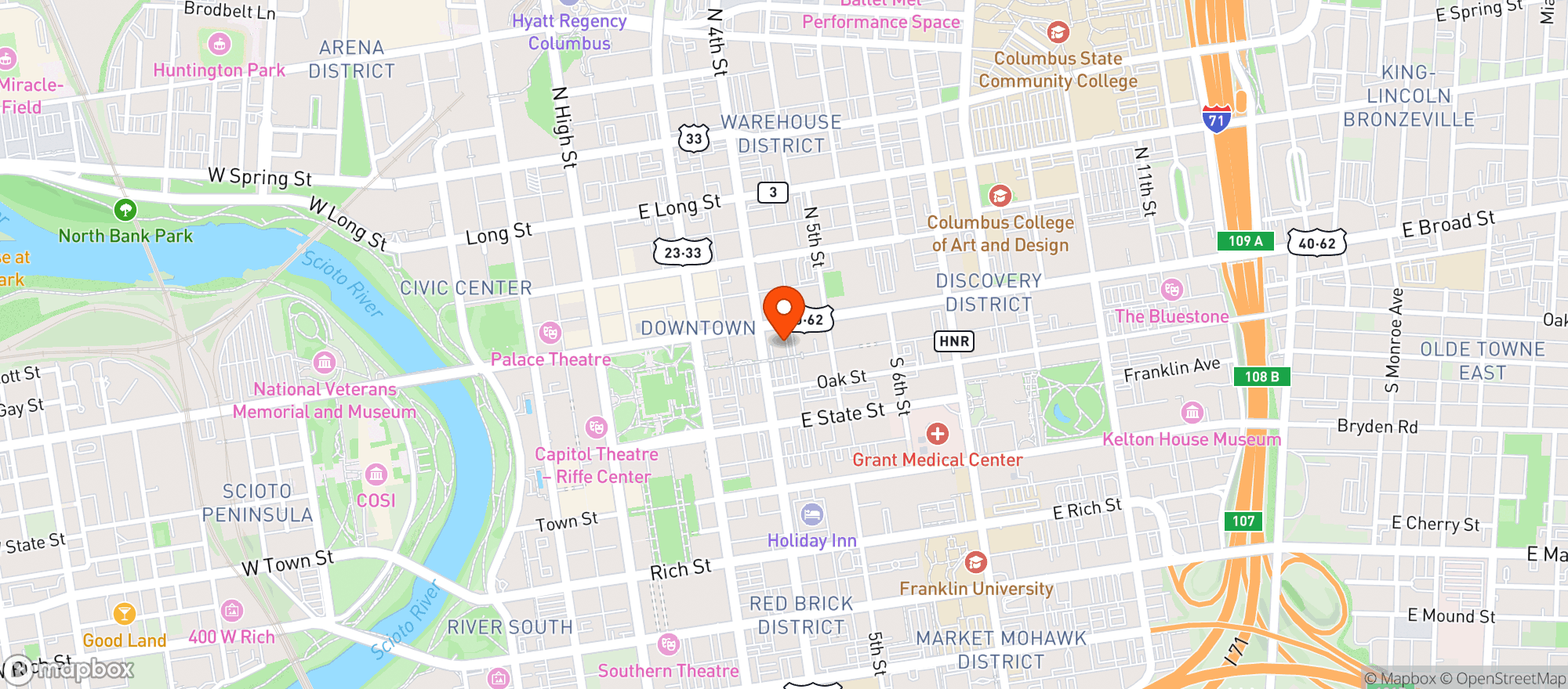 Map showing Columbus Club