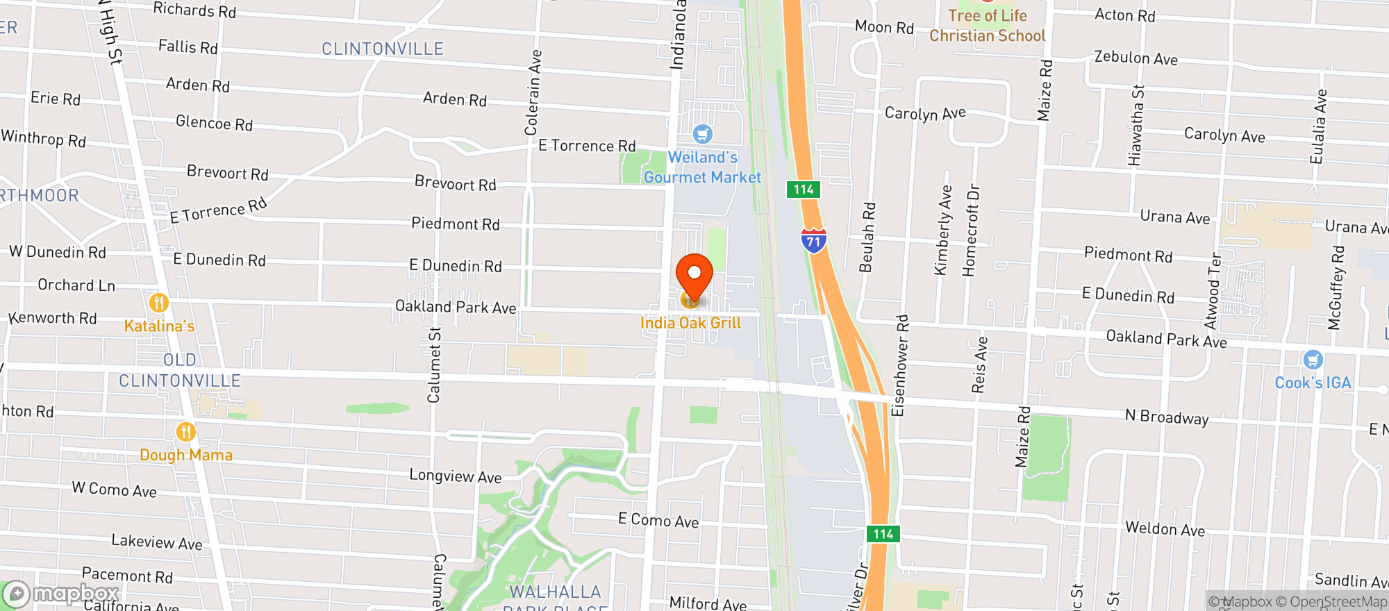 Map showing India Oak Grill