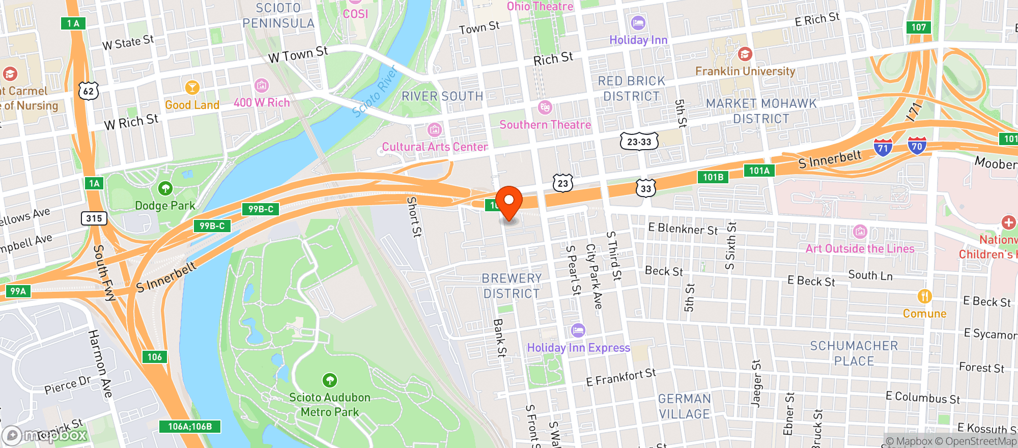 Map showing Marvins Restaurant & Lounge