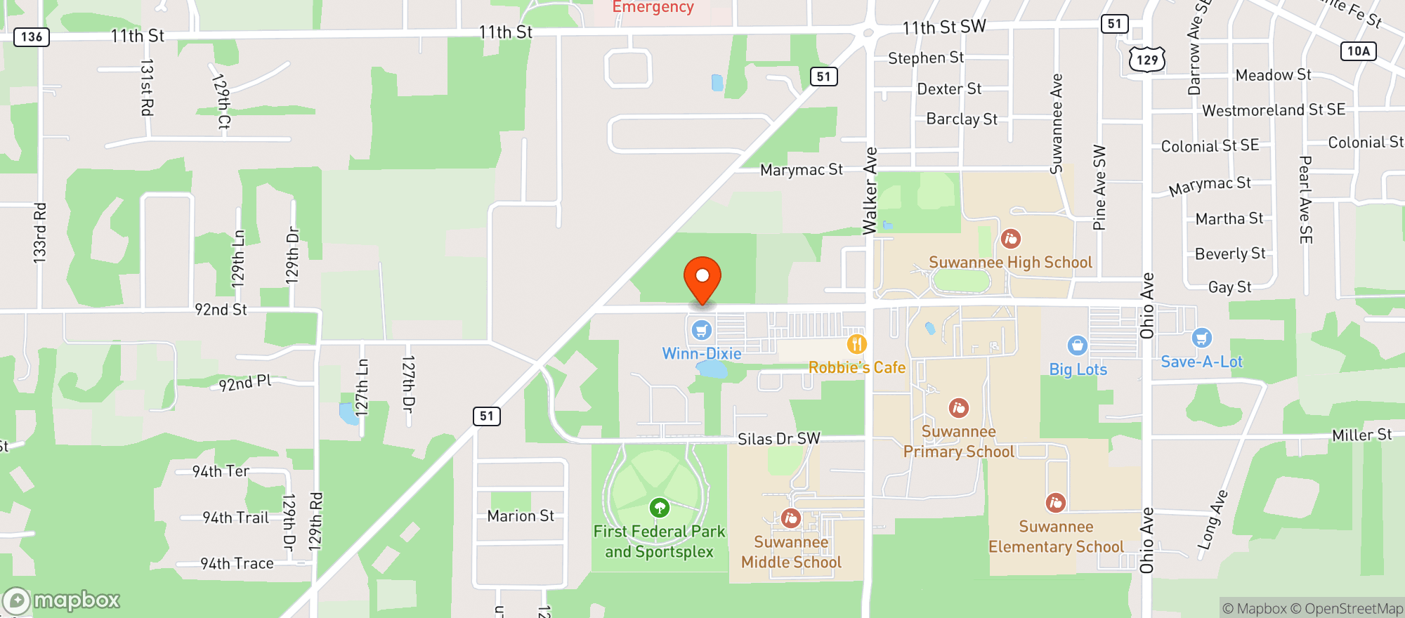 Map showing Winn Dixie