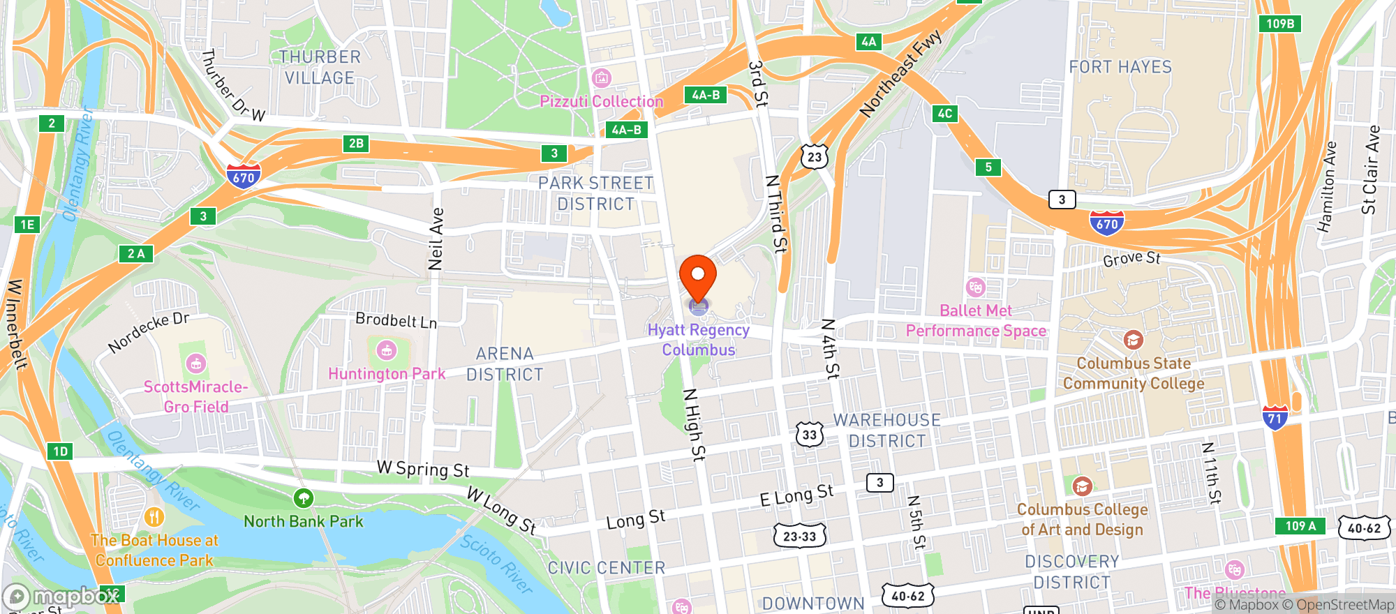 Map showing Hyatt Regency #cmhrc