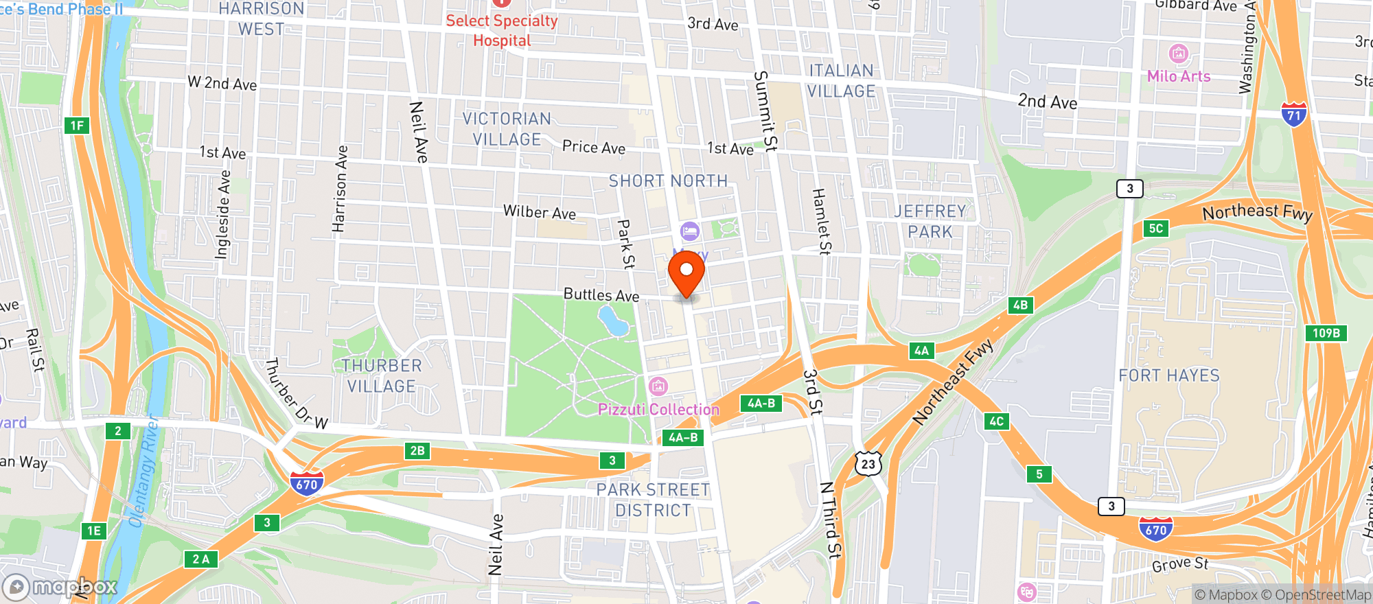Map showing Mike's Grill