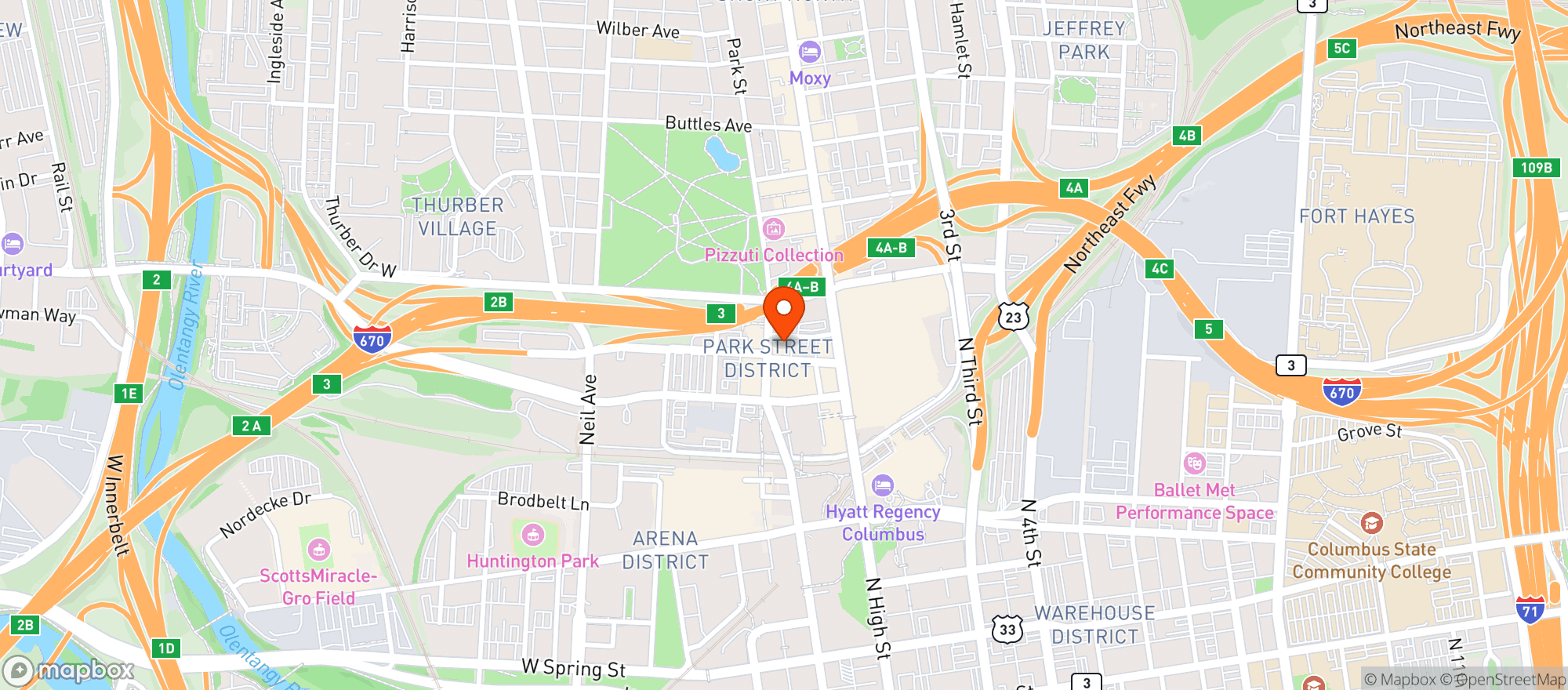 Map showing Ac Columbus Downtown