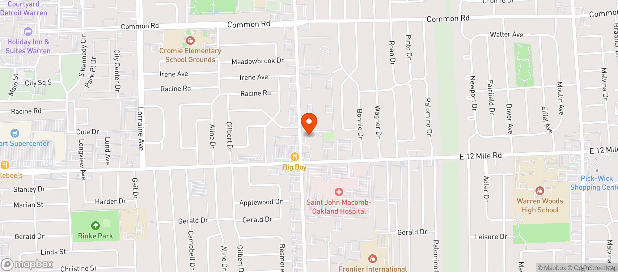 Map showing Warren Liquor Shoppe