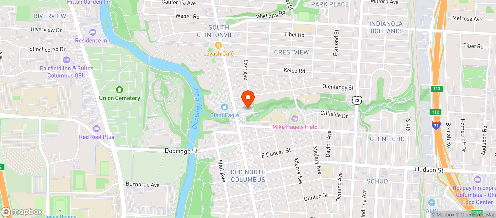 Map showing Luckys Market - Columbus
