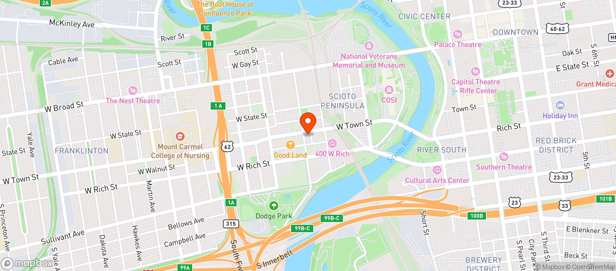 Map showing Brewdog Franklinton