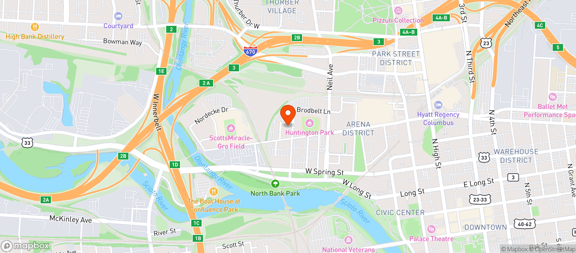 Map showing Cameron Mitchell Hq