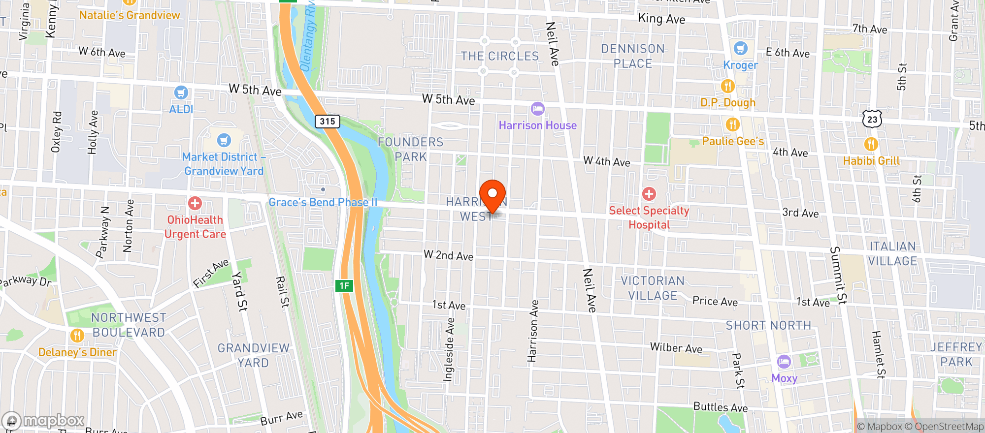 Map showing Saucy Brew Works - Columbus