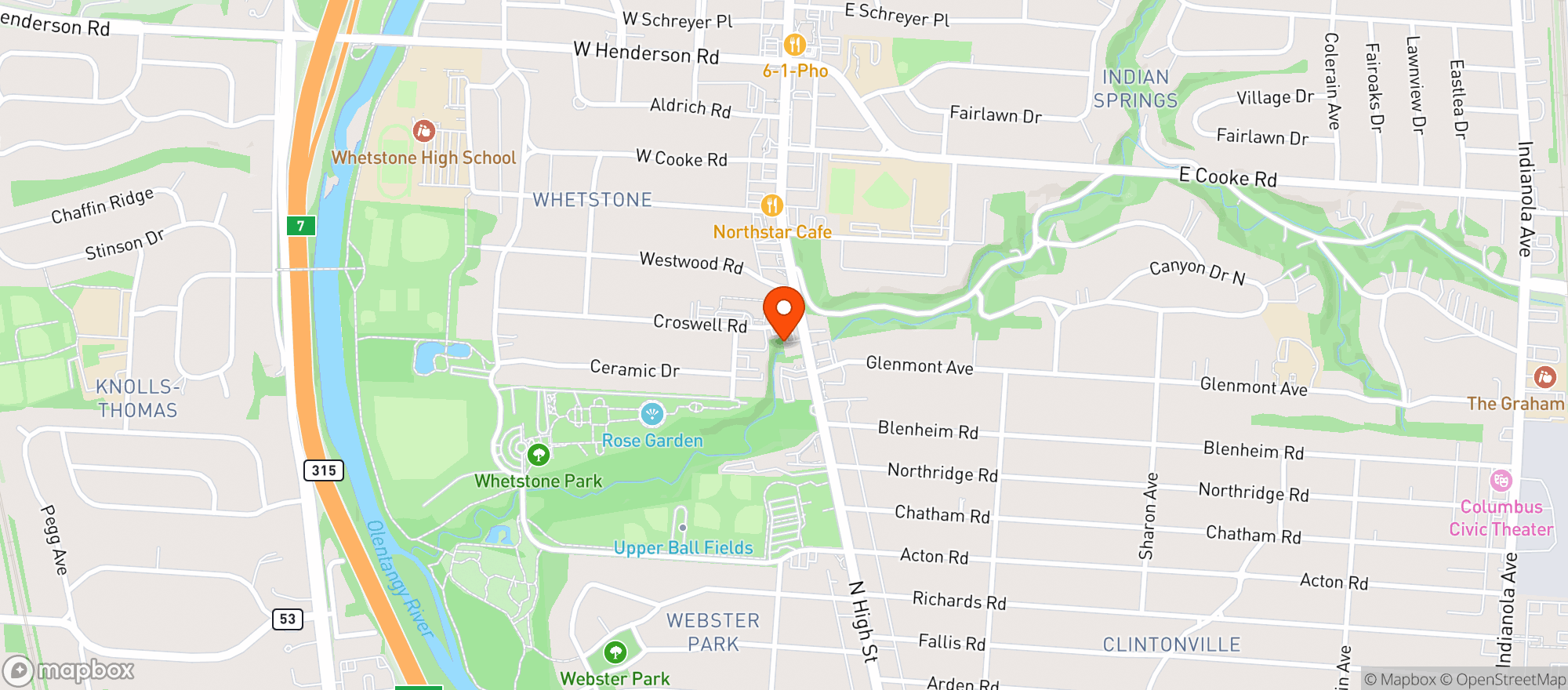 Map showing Rusty Bucket Corner Tavern