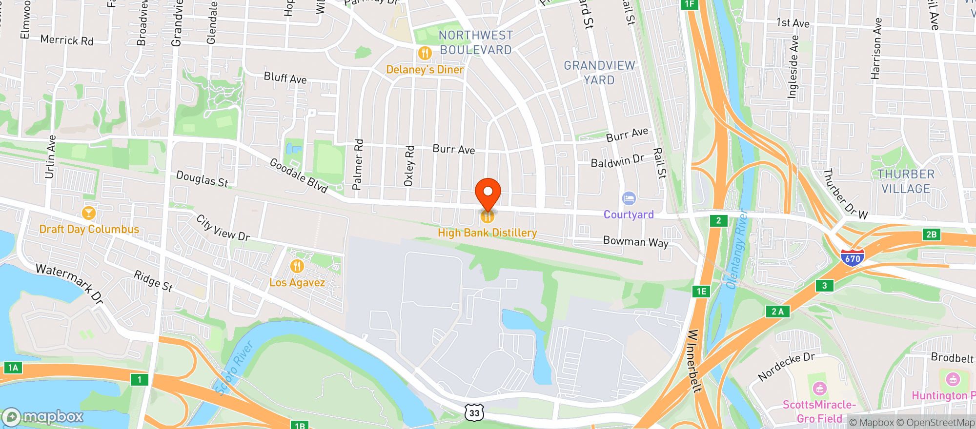 Map showing High Bank Distillery