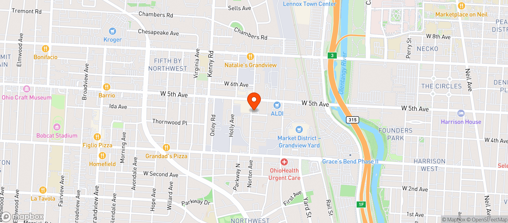 Map showing Yogis Bar And Grill
