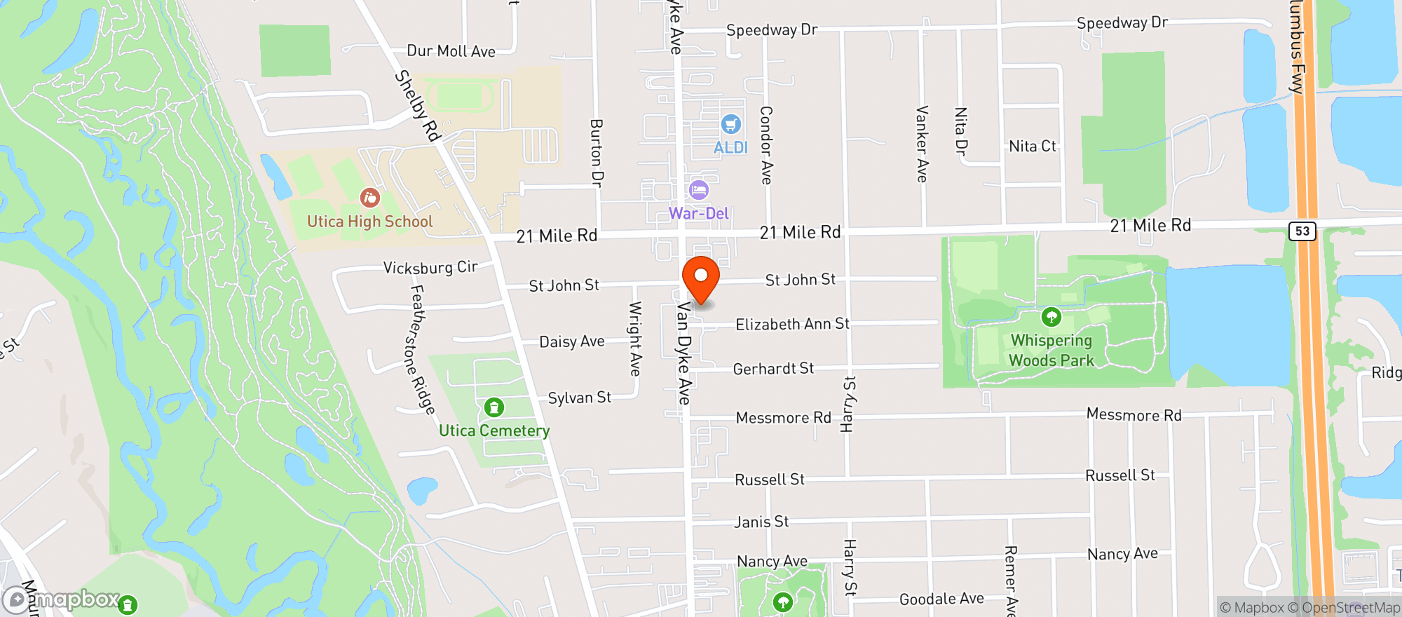 Map showing A & B Party Store