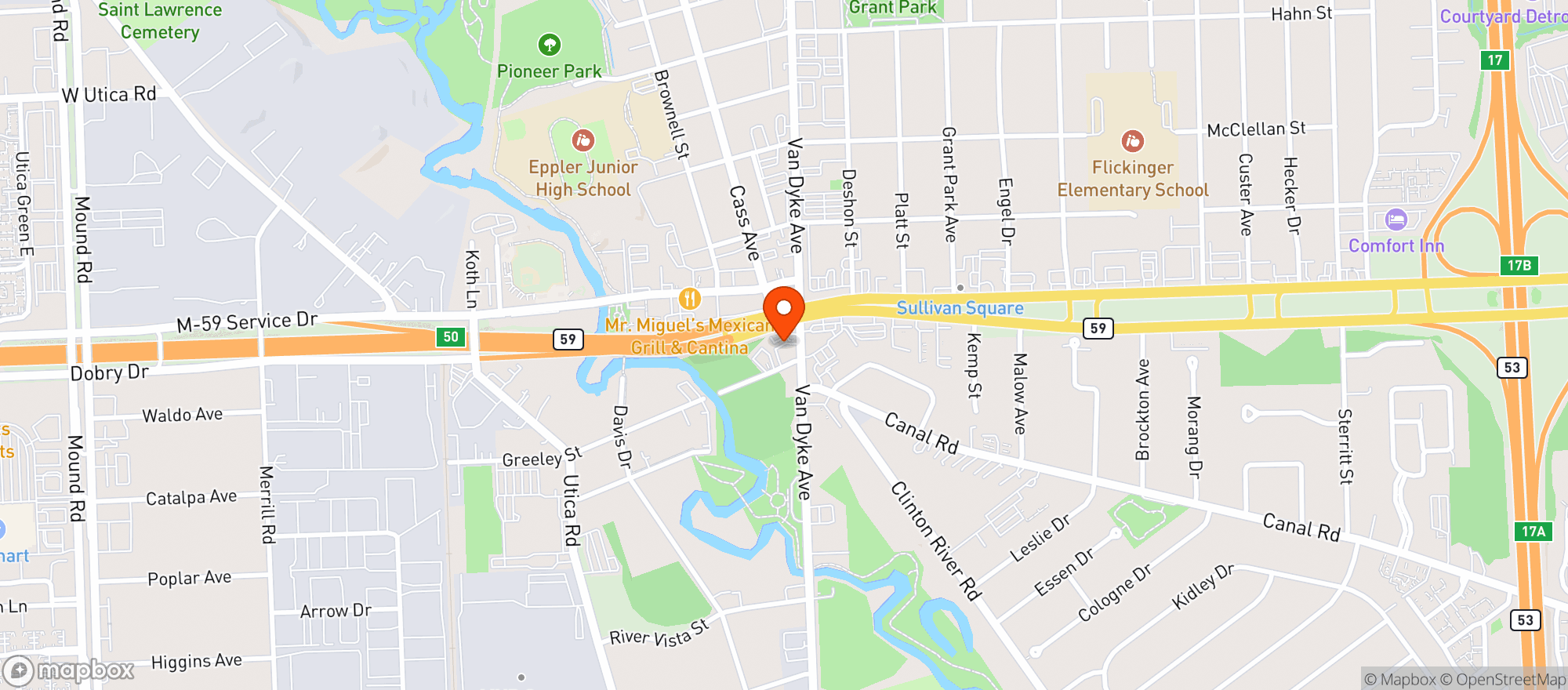 Map showing Puff Cannabis Company - Utica