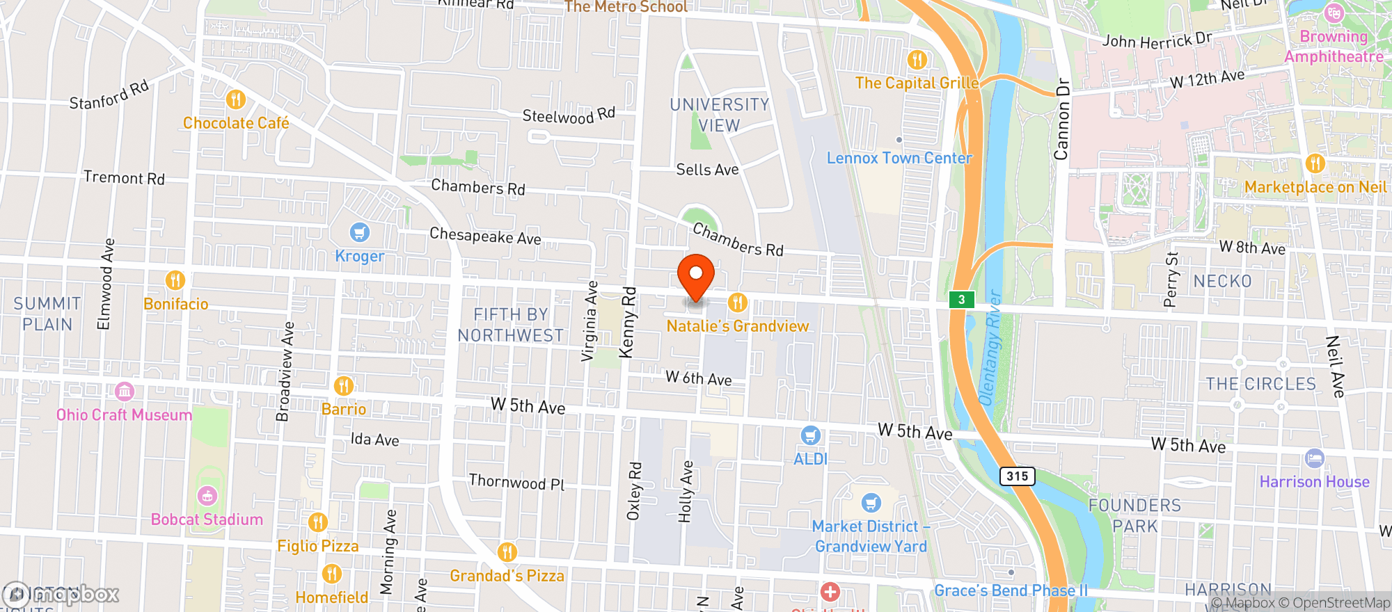 Map showing Sunoco King Ave