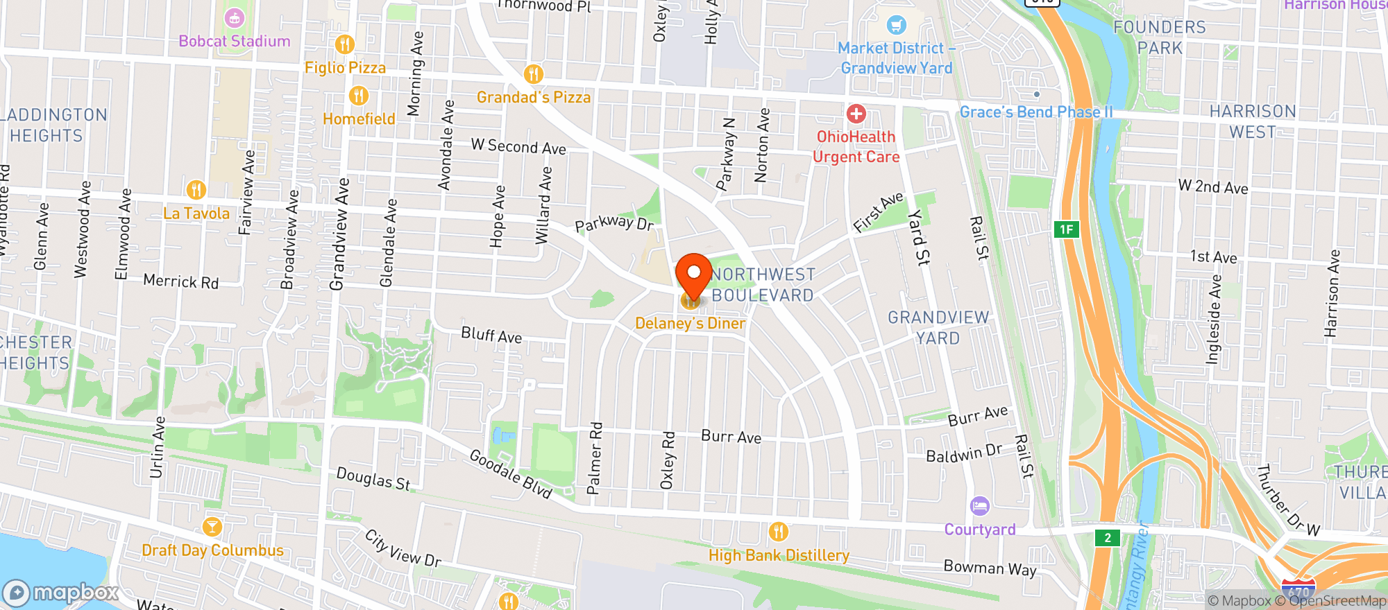 Map showing Delaneys Diner