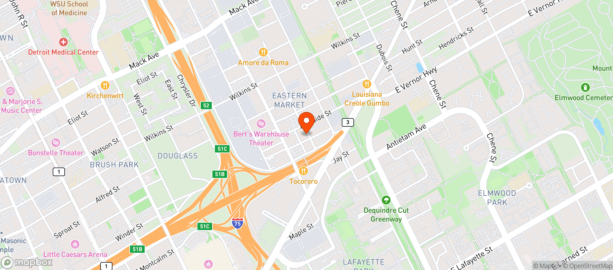 Map showing Eastern Market Brewing Co