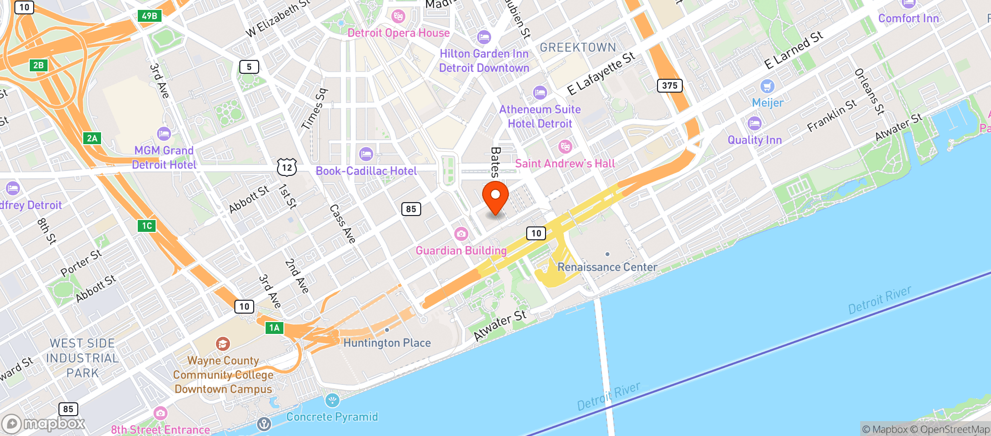 Map showing Townhouse Detroit
