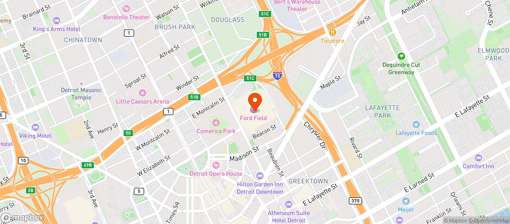 Map showing Ford Field
