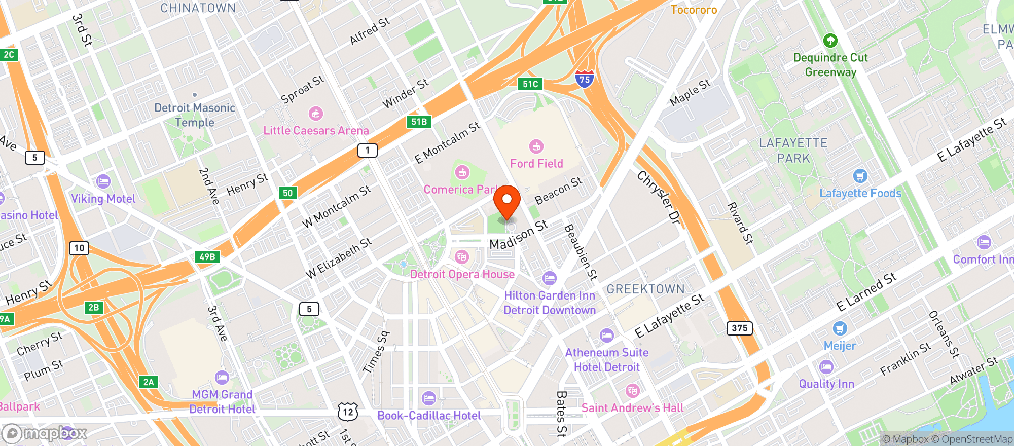 Map showing Detroit Athletic Club