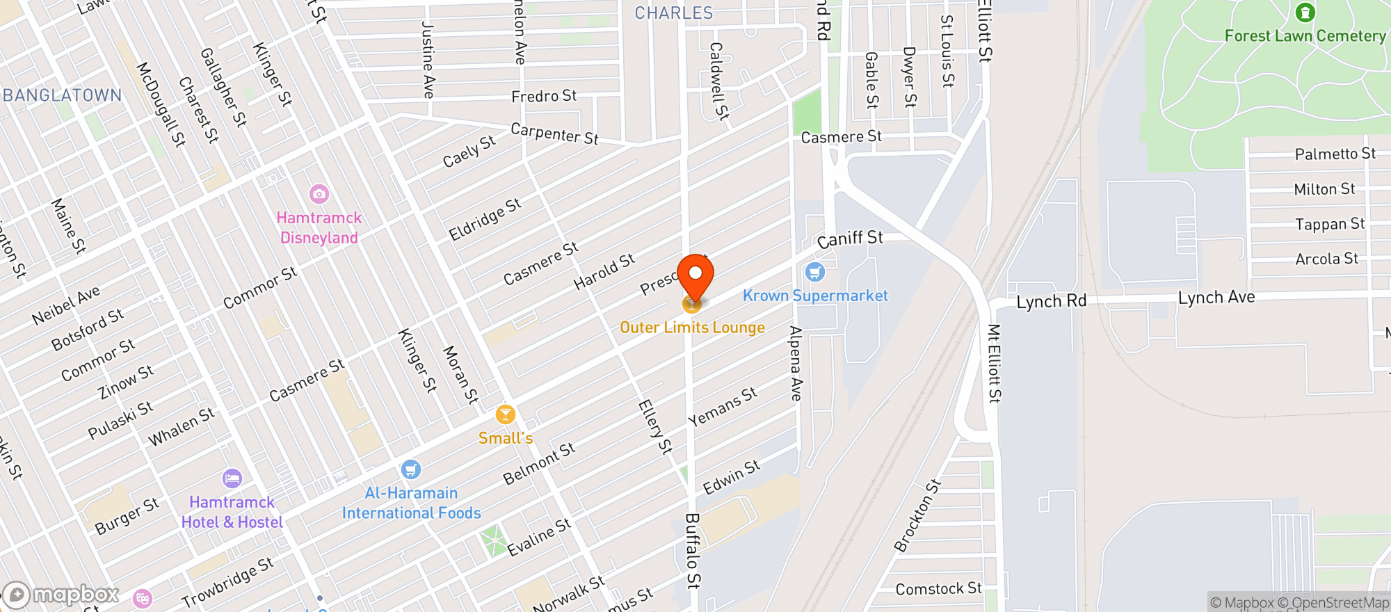 Map showing Outer Limits Social Hall